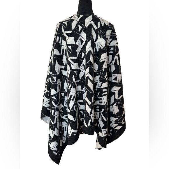 ZADIG & VOLTAIRE Elliot Love Wool-Blend Poncho - Black White LOGO - Picture 11 of 13
